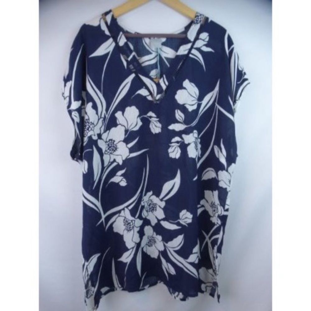 Kona Sol Swimsuit Cover Up Women's Size Small Swim Cover Blue & White Flower